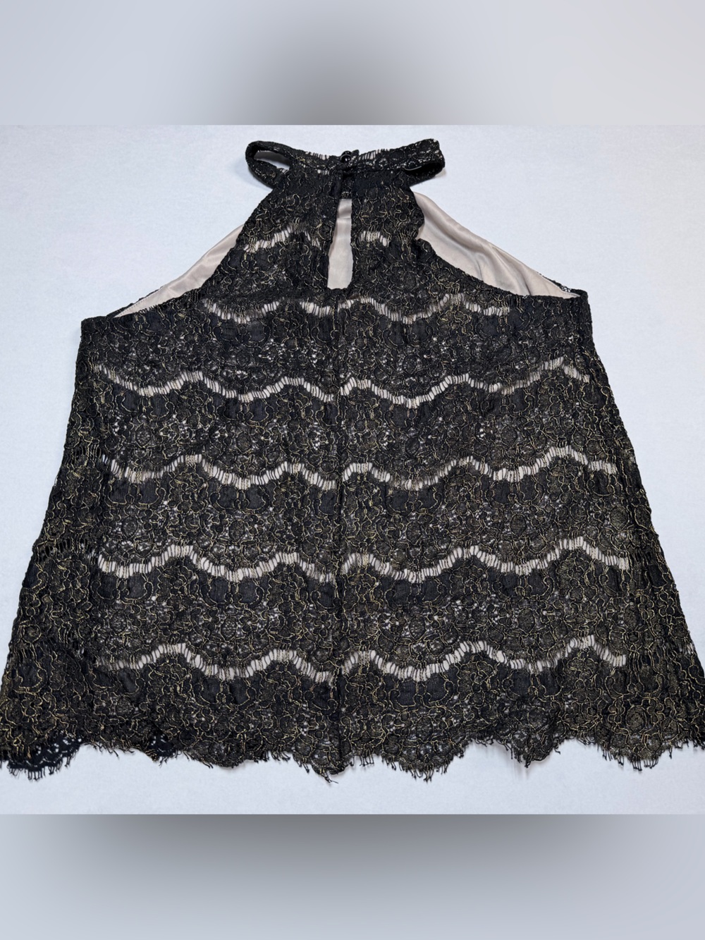 Love Fire Black Gold Lace Metallic Halter Neck Blouse Top Large L Night Out Part